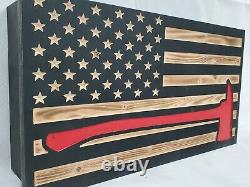 Hidden gun storage American Flag firefighter axe thin red line secret cabinet