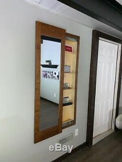 Hidden storage mirror, In-wall gun safe concealment cabinet American Walnut
