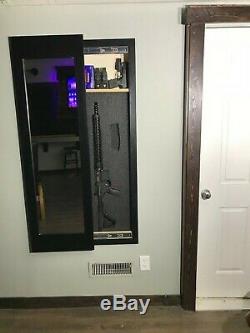 Hidden storage mirror, In-wall gun safe concealment cabinet BLACK