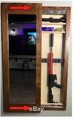 Hidden storage mirror In-wall gun safe concealment cabinet rifle American Walnut