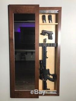 Hidden storage mirror In-wall gun safe concealment cabinet rifle American Walnut
