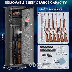 Large Rifle Safe Fingerprint Quick Access 5-6 Gun Storage Cabinet with Pistol Box