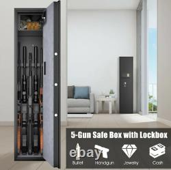 Large Rifle Safe Quick Access 5-Gun Storage Cabinet Pistol Lock Box Gun Storage