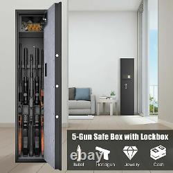 Large Rifle Safe Quick Access 5-Gun Storage Cabinet with Pistol Lock Box