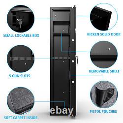 Large Rifle Shotgun Safe Quick Access 5-Gun Storage Cabinet with Pistol Lock Box