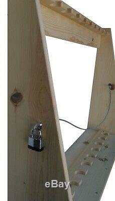 Light Rustic Traditional Wooden Vertical 12 Place Gun Rack Locking Rifle Storage