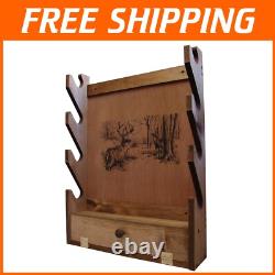 Lightweight Wall-Mount Wooden Gun Display with Storage Compartment Deer Print