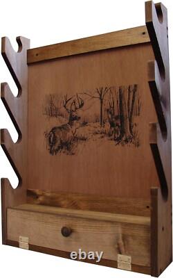 Lightweight Wall-Mount Wooden Gun Display with Storage Compartment Deer Print
