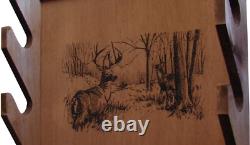 Lightweight Wall-Mount Wooden Gun Display with Storage Compartment Deer Print