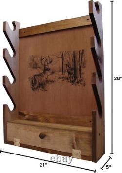 Lightweight Wall-Mount Wooden Gun Display with Storage Compartment Deer Print