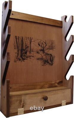 Lightweight Wall-Mount Wooden Gun Display with Storage Compartment Deer Print