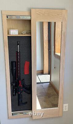 Mirror Safe, In-wall gun safe cabinet rifle pistol storage White Wash Oak