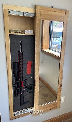 Mirror Safe, In-wall gun safe concealment cabinet rifle storage Rustic Hickory