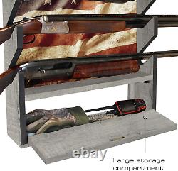 Patriotic 4-Gun Wall Storage Rack Rifles Shotguns American Flag Display Storage