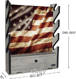 Patriotic 4-Gun Wall Storage Rack Rifles Shotguns American Flag Display Storage