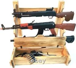 Pine Wood Long Gun Stand Ammo Storage Box 3 Ter Shelf Rifle Sword Display Rack
