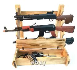 Pine Wood Long Gun Stand Ammo Storage Box 3 Ter Shelf Rifle Sword Display Rack