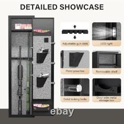 Quick Access Gun Cabinets with LED Light, Gun Safe with Adjustable Gun Rack