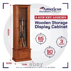 RIFLE SHOTGUN CABINET 8 Gun Key Lock Wooden Storage Display Cabinet