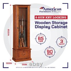 RIFLE SHOTGUN CABINET 8 Gun Key Lock Wooden Storage Display Cabinet