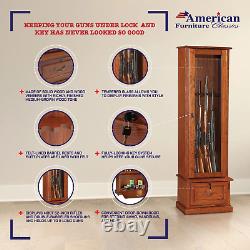 RIFLE SHOTGUN CABINET 8 Gun Key Lock Wooden Storage Display Cabinet