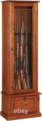 RIFLE SHOTGUN CABINET 8 Gun Key Lock Wooden Storage Display Cabinet Brown NEW