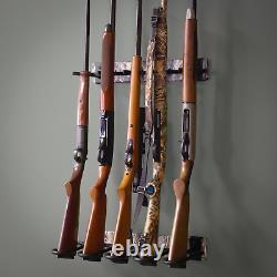 Rifle Gun Rack Shotgun Wall Mount Rustic Wood Solid Steel Garage Office Retail