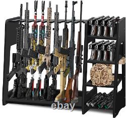 Rifle Pistol Shotgun Gun Rack Wood Floor Standing Display 9 Long & 8 Short Guns