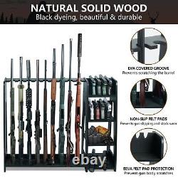 Rifle Shotgun Gun Rack Wooden Floor Standing Indoor Display Safe up to 17 Guns