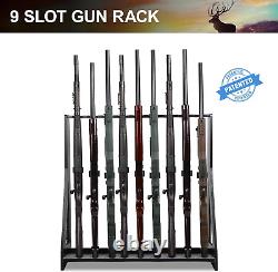 Rifle Shotgun Gun Rack Wooden Freestanding Adjustable Stand Holds up 9 Long Guns