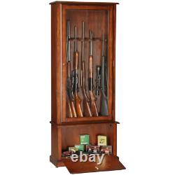 Rifle Shotgun Organizer Storage Cabinet Wood Display Home Safe for 8 Gun Cabinet