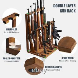 Rifle Shotgun Rack Wooden Free Standing Organizer for Up to12 Gun Storage Holder