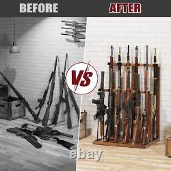 Rifle Shotgun Rack Wooden Free Standing Organizer for Up to12 Gun Storage Holder