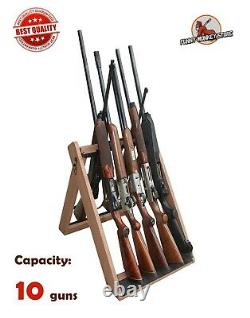Rifle Storage Rack Shotgun Stand Hunting Trophy Room Free Standing 10 Gun Shelf