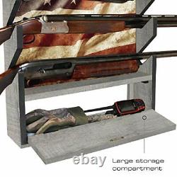Rush Creek Wood Wall Rack Cabinet 4 Rifle Gun Shotgun Display Bar Ammo Storage