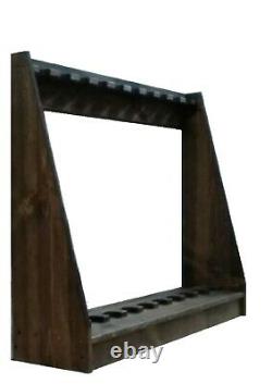 Rustic Traditional Wooden Vertical 12 Place Gun Rack Locking Rifle Storage