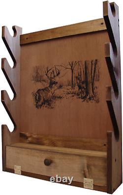 Shotgun Rifle Gun Rack Wall Mount Wood Display Wooden Deer Print Storage Pine