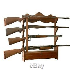 Solid Wood 4 Gun Rack Rifle Shotgun Wall Mount Display Storage Organizer Shelf