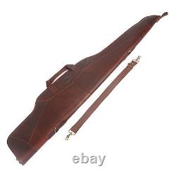 TOURBON Genuine Leather Rifle Carry Case Soft Lined 50inch Gun Storage Bag Brown