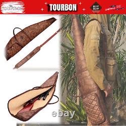 TOURBON Hunting Rifle Case Scope Carrying PU Leather Sling Bag Side Ammo Pocket