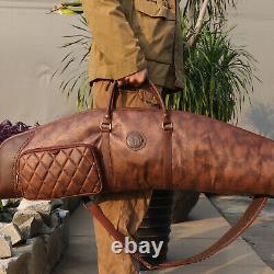 TOURBON Hunting Rifle Case Scope Carrying PU Leather Sling Bag Side Ammo Pocket