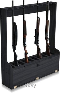 Ten Gun Wooden Standing Floor Gun Display Rack with Storage Compartment Garage