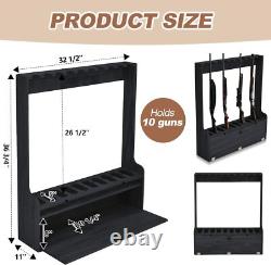Ten Gun Wooden Standing Floor Gun Display Rack with Storage Compartment Garage