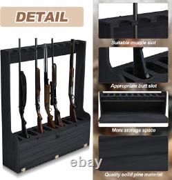 Ten Gun Wooden Standing Floor Gun Display Rack with Storage Compartment Garage