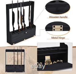 Ten Gun Wooden Standing Floor Gun Display Rack with Storage Compartment Garage