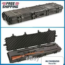 Two Gun Rifle Shotgun Hard Case Waterproof AR Lockable Foam Storage Box w Wheels