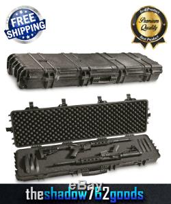 Two Gun Rifle Shotgun Hard Case Waterproof AR Lockable Foam Storage Box w Wheels