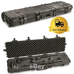 Two Gun Rifle Shotgun Hard Case Waterproof AR Lockable Foam Storage Box w Wheels