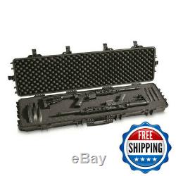 Two Gun Rifle Shotgun Hard Case Waterproof AR Lockable Foam Storage Box w Wheels
