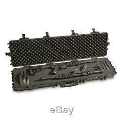 Two Gun Rifle Shotgun Hard Case Waterproof AR Lockable Foam Storage Box w Wheels